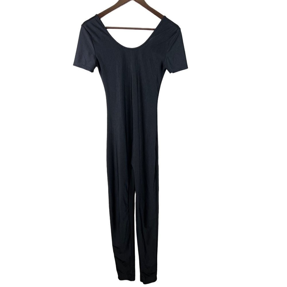 Fit In Black Short Sleeve Bodysuit Jump Suit Leotard Size Small Women's